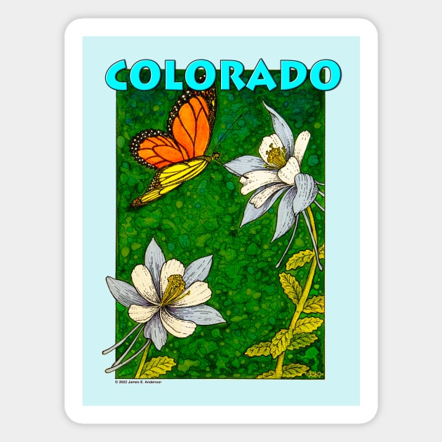 Colorado Monarch & Columbine Magnet by JEAndersonArt